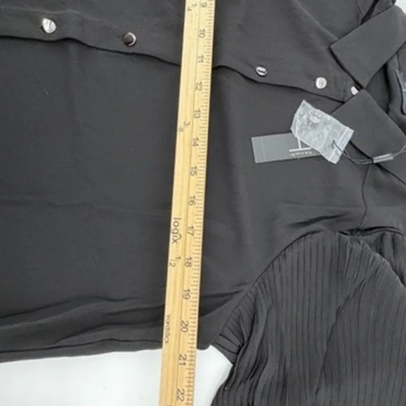 Tahari Black Pleated Puff Balloon Sleeve Button Up Shirt Womens L - Picture 7 of 8